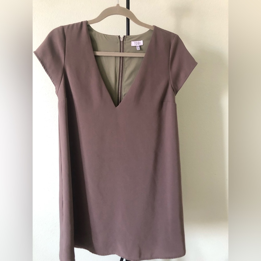 Olive Green TOBI V-Neck Dress